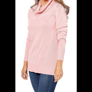 Isaac Mizrahi Live! Cowl Neck Sweater with Rib Detail Magnolia Pink - Regular